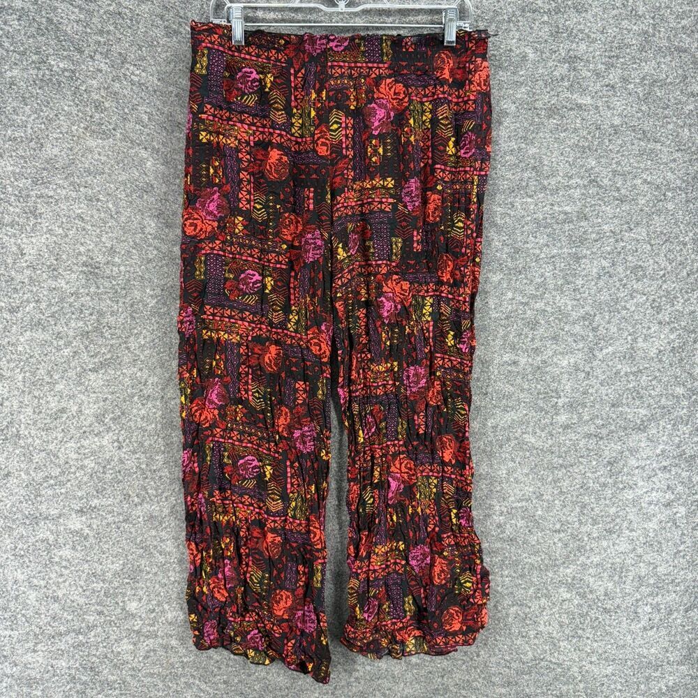 Leith Pants Women M Medium Black Geometric High Rise Flat Front Pull On Rayon